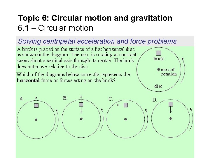 Topic 6: Circular motion and gravitation 6. 1 – Circular motion Solving centripetal acceleration