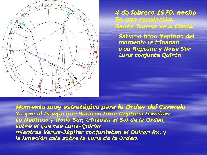 4 de febrero 1570, noche En una revelación, Santa Teresa ve a Cristo Saturno