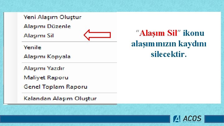 “Alaşım Sil” ikonu alaşımınızın kaydını silecektir. 