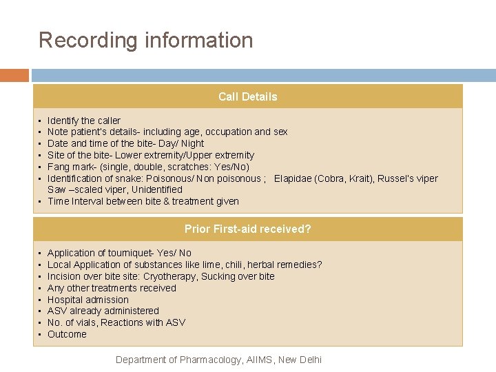 Recording information Call Details • • • Identify the caller Note patient’s details- including