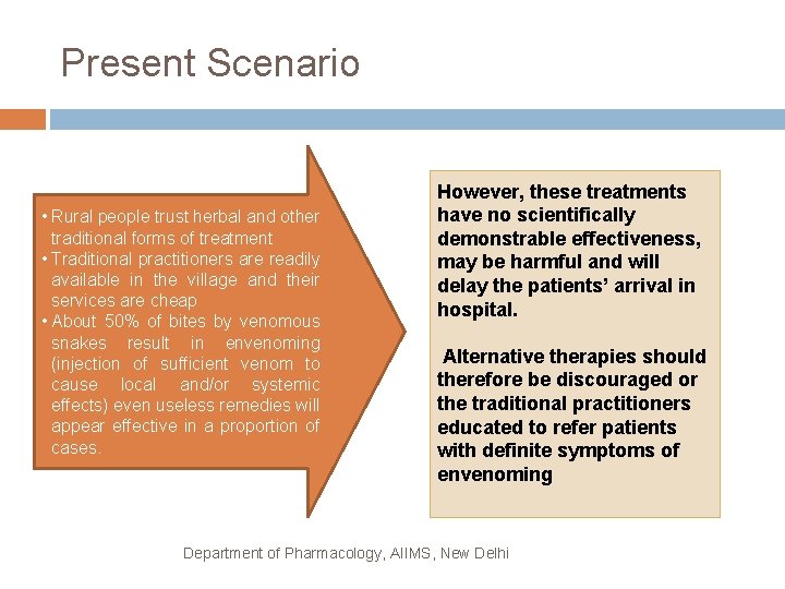 Present Scenario • Rural people trust herbal and other traditional forms of treatment •