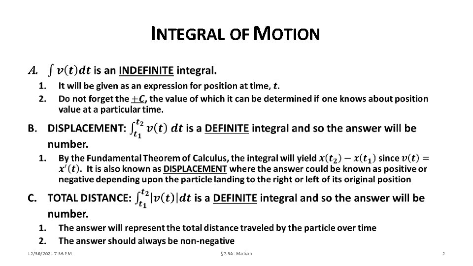 INTEGRAL OF MOTION 12/30/2021 7: 56 PM § 7. 5 A: Motion 2 