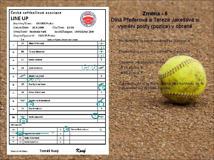 Změna - 6 Dina Pfeiferová a Tereza Jakešová si vymění posty (pozice) v obraně Změna - 6 Dina Pfeiferová a Tereza Jakešová si vymění posty (pozice) v obraně
