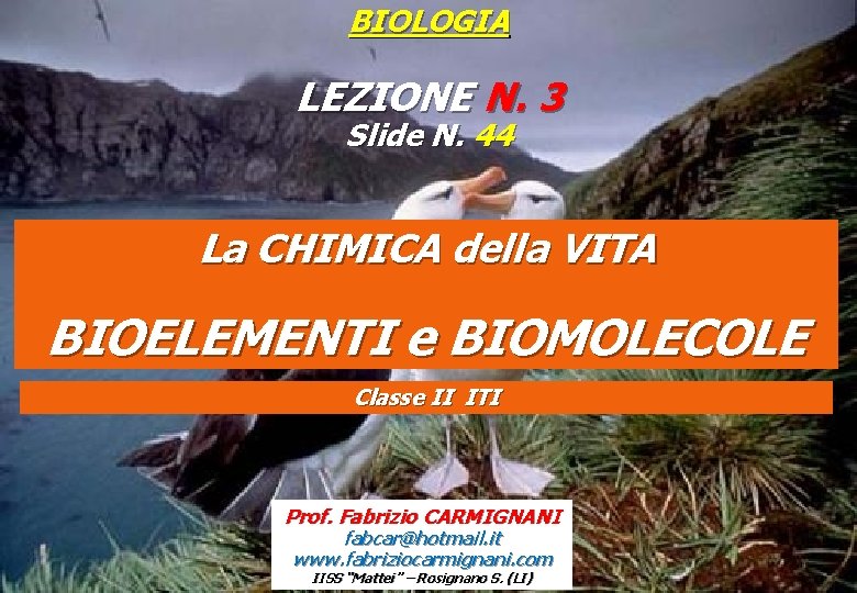 BIOLOGIA LEZIONE N. 3 Slide N. 44 La CHIMICA della VITA BIOELEMENTI e BIOMOLECOLE