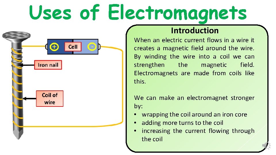 Uses of Electromagnets Introduction When an electric current flows in a wire it creates