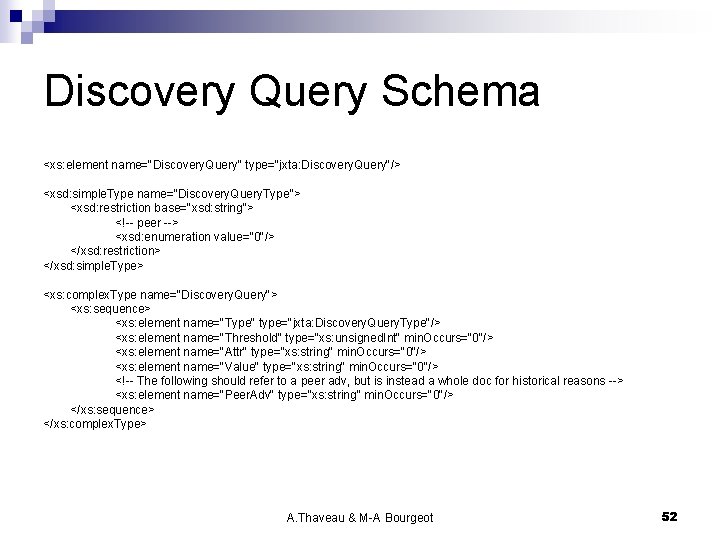 Discovery Query Schema <xs: element name="Discovery. Query" type="jxta: Discovery. Query"/> <xsd: simple. Type name="Discovery.