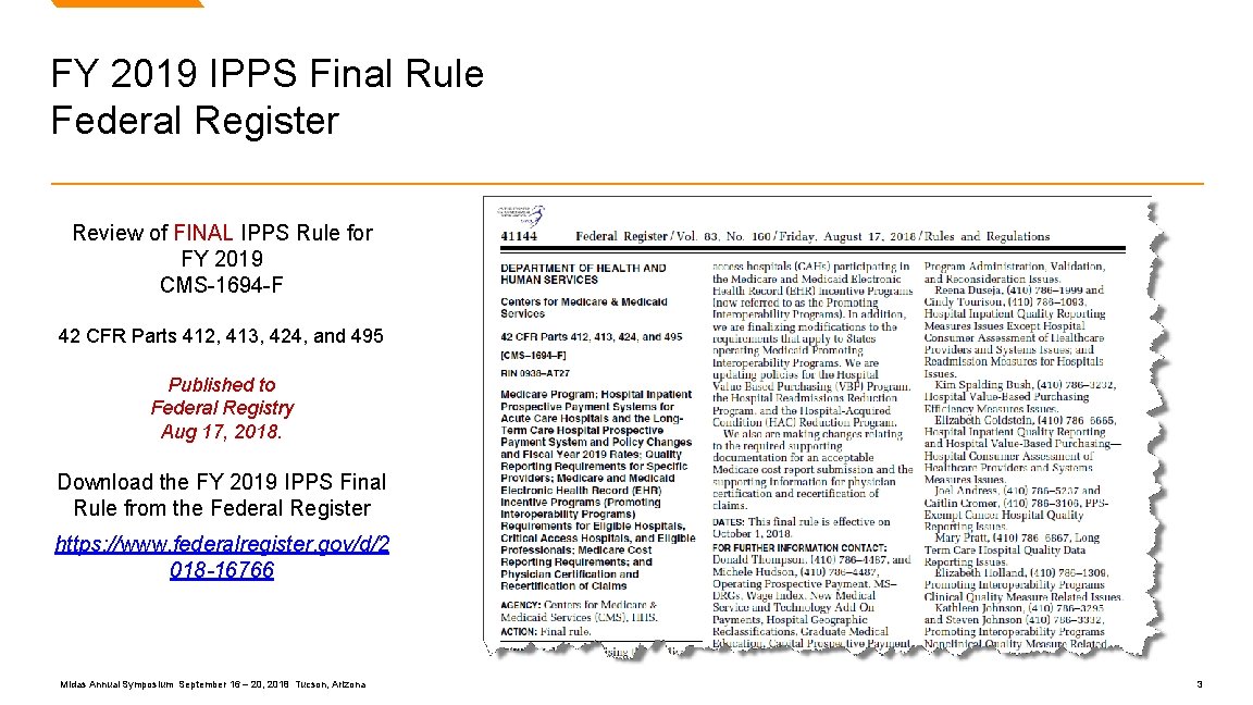 FY 2019 IPPS Final Rule Federal Register Review of FINAL IPPS Rule for FY