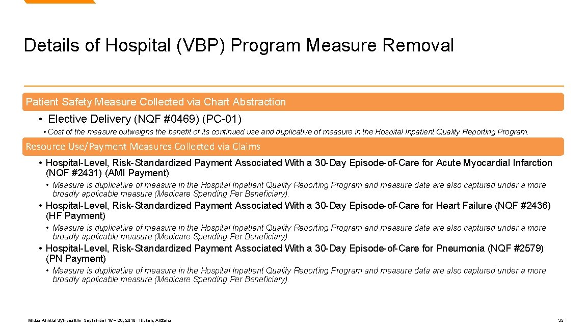 Details of Hospital (VBP) Program Measure Removal Patient Safety Measure Collected via Chart Abstraction