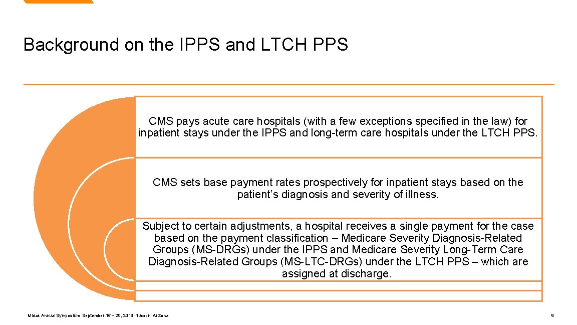 Background on the IPPS and LTCH PPS CMS pays acute care hospitals (with a