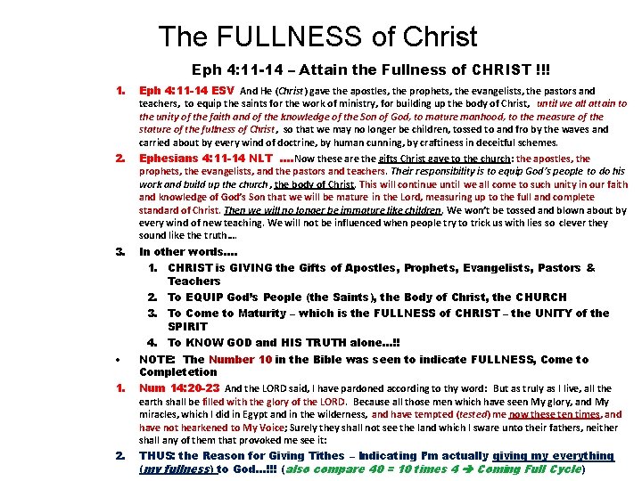 The FULLNESS of Christ Eph 4: 11 -14 – Attain the Fullness of CHRIST