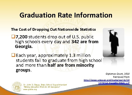 Graduation Rate Information The Cost of Dropping Out Nationwide Statistics q 7, 200 students