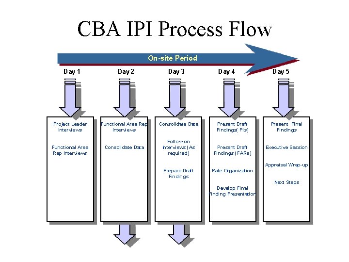 CBA IPI Process Flow On-site Period Day 1 Day 2 Project Leader Interviews Functional