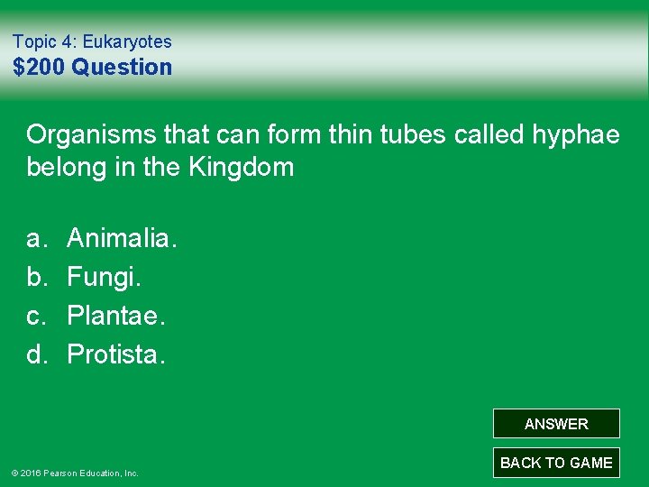 Topic 4: Eukaryotes $200 Question Organisms that can form thin tubes called hyphae belong