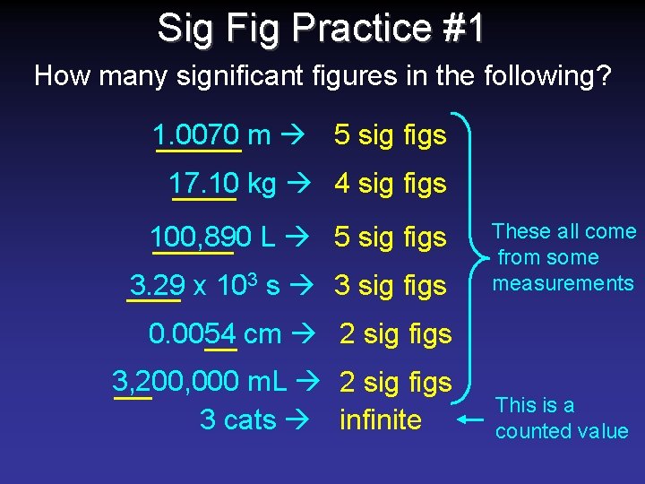 Sig Fig Practice #1 How many significant figures in the following? 1. 0070 m