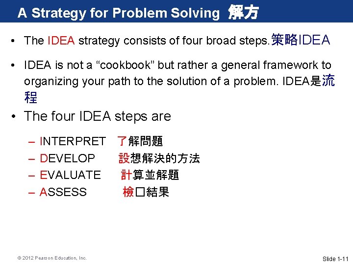 A Strategy for Problem Solving 解方 • The IDEA strategy consists of four broad