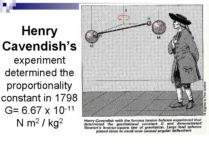 Henry Cavendish’s experiment determined the proportionality constant in 1798 G= 6. 67 x 10