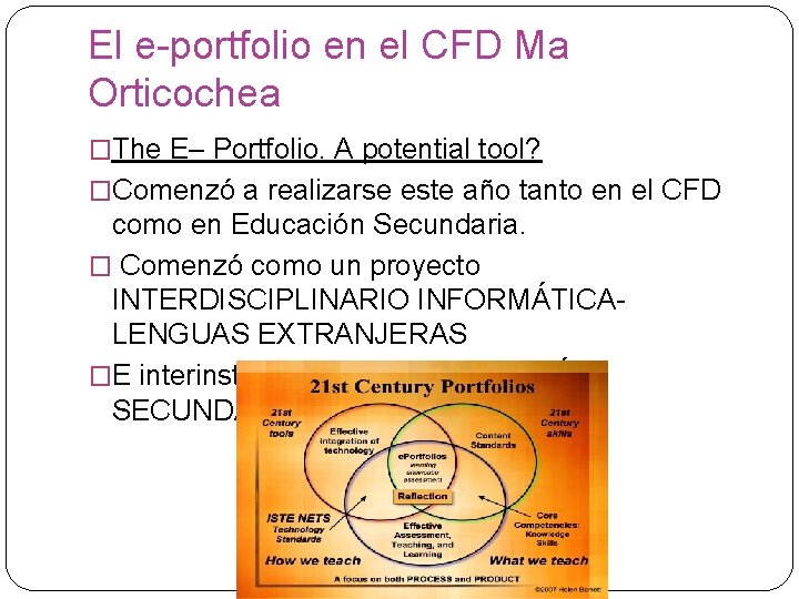 El e-portfolio en el CFD Ma Orticochea �The E– Portfolio. A potential tool? �Comenzó