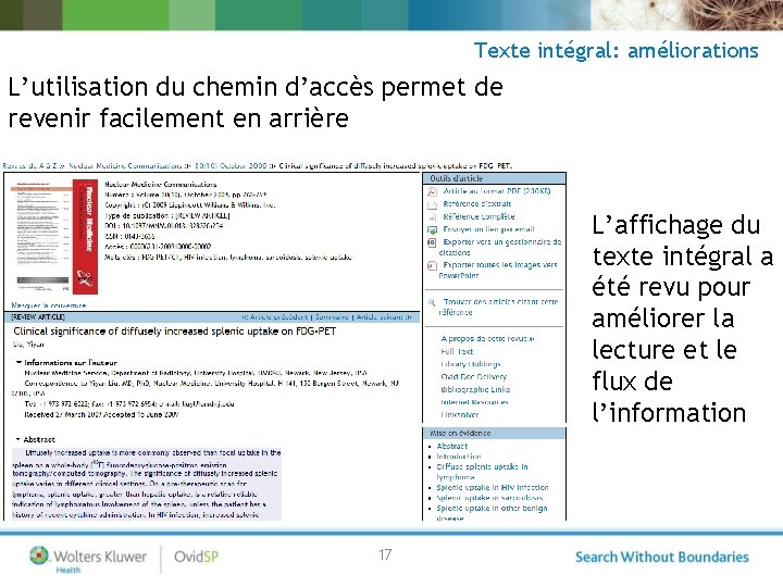 Texte intégral: améliorations L’utilisation du chemin d’accès permet de revenir facilement en arrière L’affichage