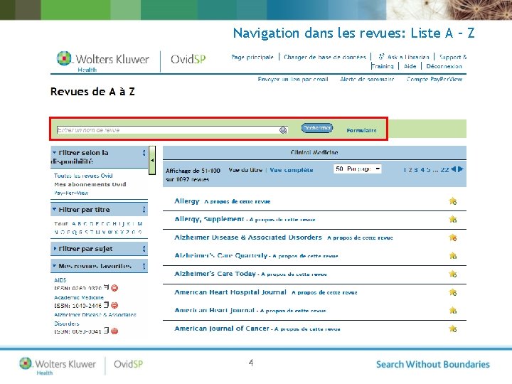 Navigation dans les revues: Liste A – Z 4 