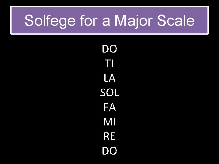 Solfege for a Major Scale DO TI LA SOL FA MI RE DO 