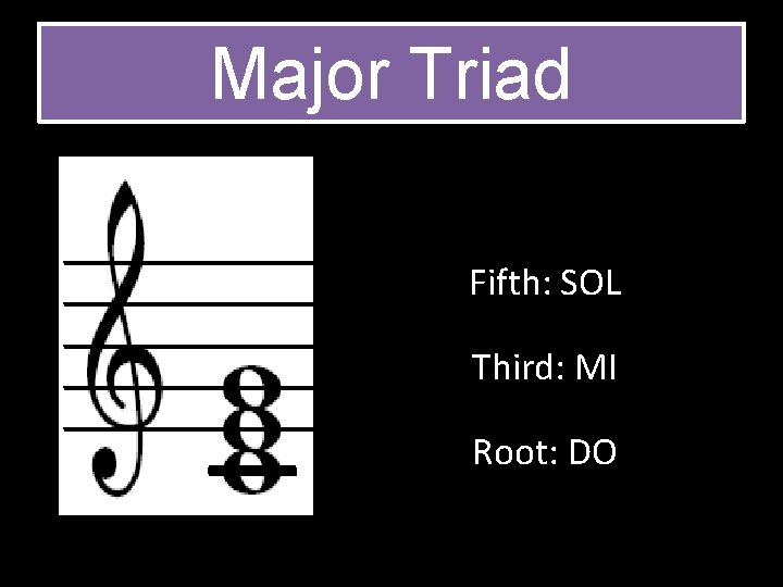 Major Triad Fifth: SOL Third: MI Root: DO 