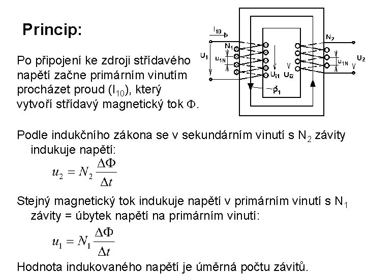 Princip: Po připojení ke zdroji střídavého napětí začne primárním vinutím procházet proud (I 10),