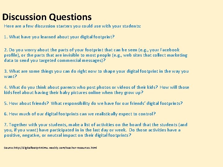 Discussion Questions Here a few discussion starters you could use with your students: 1.