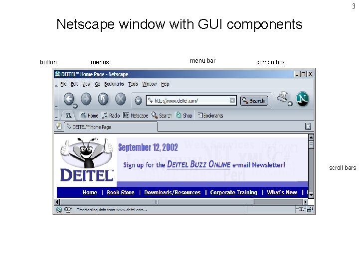3 Netscape window with GUI components button menus menu bar combo box scroll bars