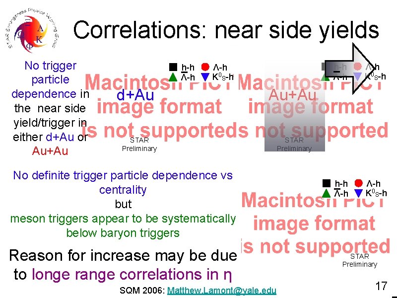 Correlations: near side yields No trigger particle dependence in the near side yield/trigger in