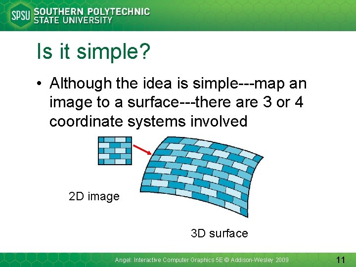 Is it simple? • Although the idea is simple---map an image to a surface---there