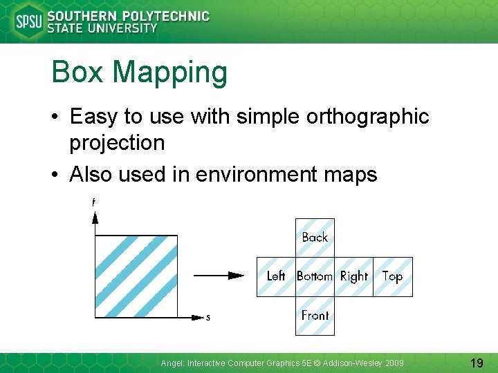 Box Mapping • Easy to use with simple orthographic projection • Also used in