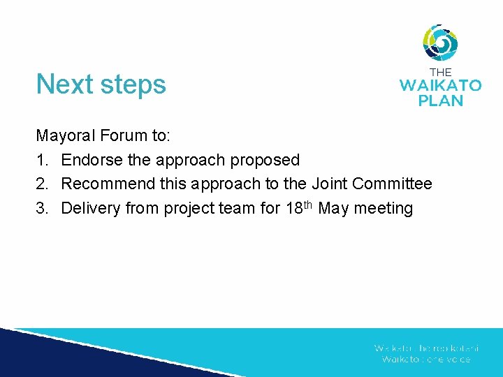 Next steps Mayoral Forum to: 1. Endorse the approach proposed 2. Recommend this approach
