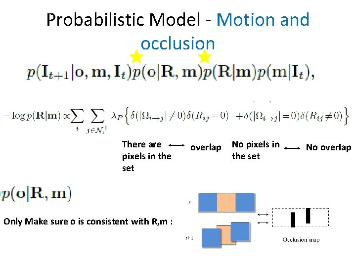 Probabilistic Model - Motion and occlusion There are pixels in the set Only Make