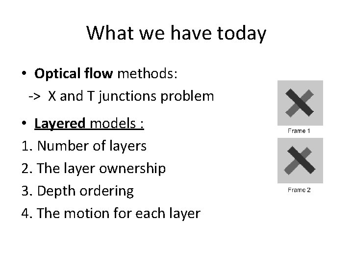 What we have today • Optical flow methods: -> X and T junctions problem