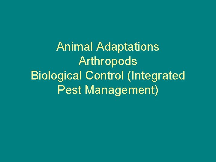 Animal Adaptations Arthropods Biological Control (Integrated Pest Management) 