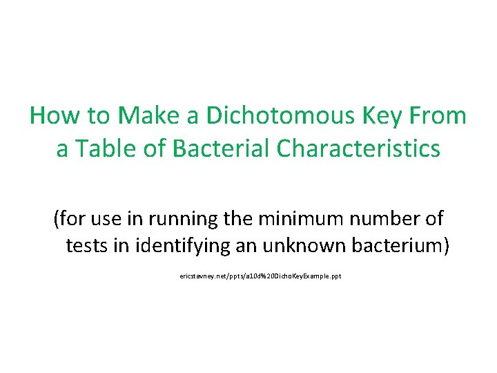 How to Make a Dichotomous Key From a Table of Bacterial Characteristics (for use