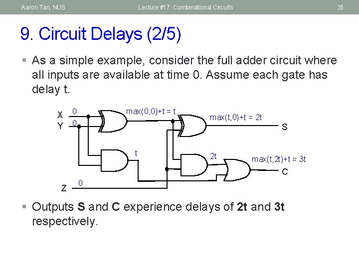 Aaron Tan, NUS Lecture #17: Combinational Circuits 35 9. Circuit Delays (2/5) § As