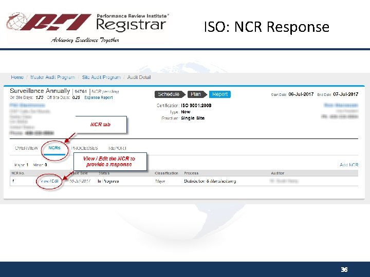 ISO: NCR Response 36 