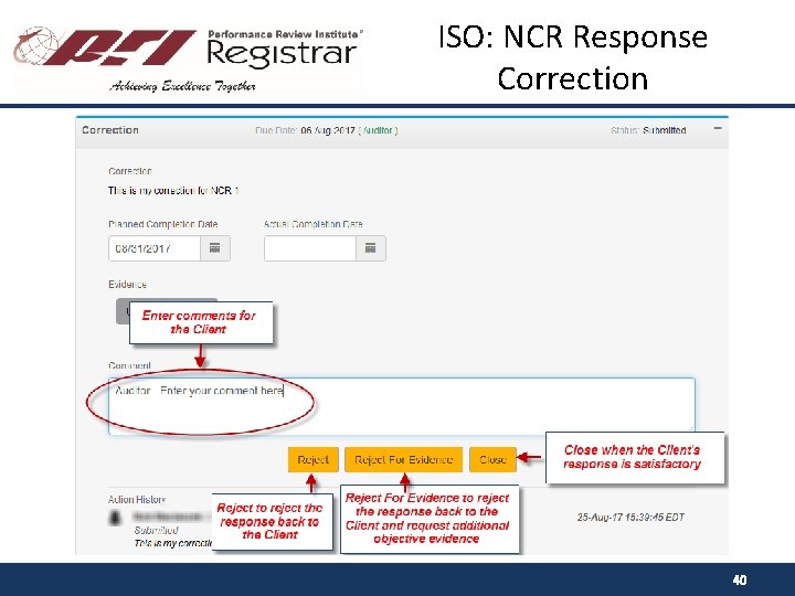 ISO: NCR Response Correction 40 