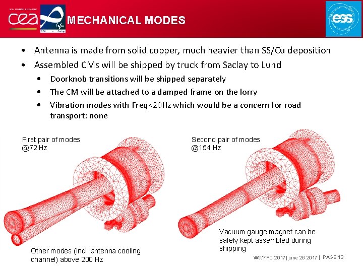 MECHANICAL MODES • Antenna is made from solid copper, much heavier than SS/Cu deposition