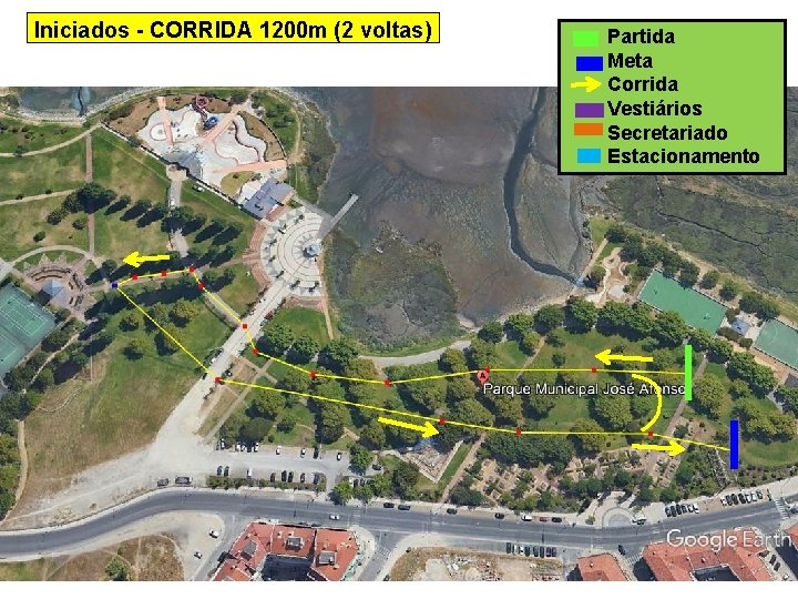 Iniciados - CORRIDA 1200 m (2 voltas) Partida Meta Corrida Vestiários Secretariado Estacionamento 