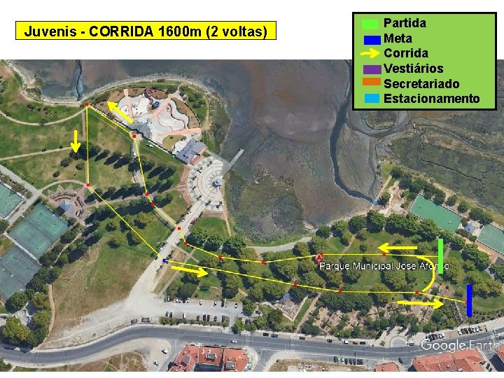 Juvenis - CORRIDA 1600 m (2 voltas) Partida Meta Corrida Vestiários Secretariado Estacionamento 