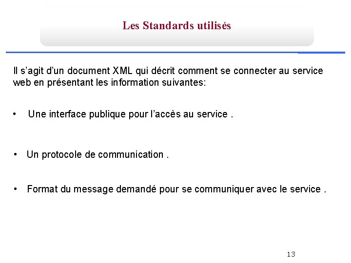 Les Standards utilisés Il s’agit d’un document XML qui décrit comment se connecter au