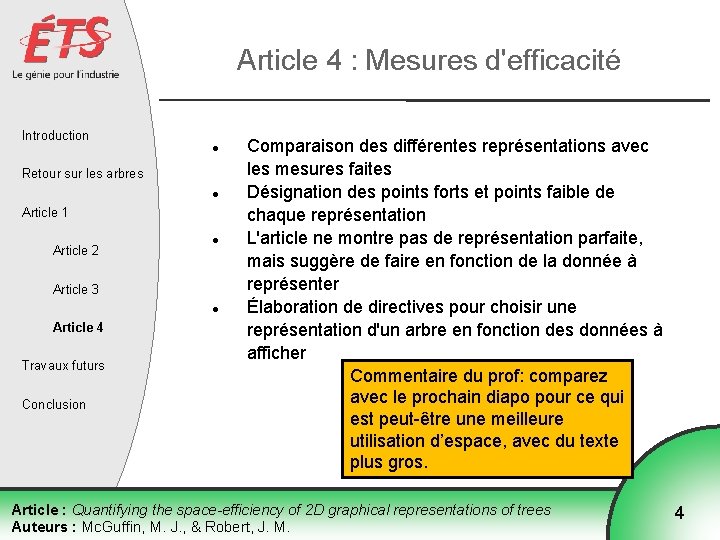 Article 4 : Mesures d'efficacité Introduction Retour sur les arbres Article 1 Article 2