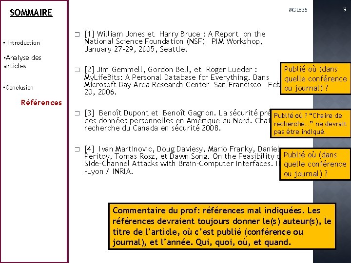 MGL 835 SOMMAIRE � [1] William Jones et Harry Bruce : A Report on