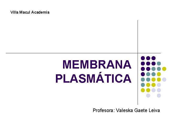 Villa Macul Academia MEMBRANA PLASMÁTICA Profesora: Valeska Gaete Leiva 