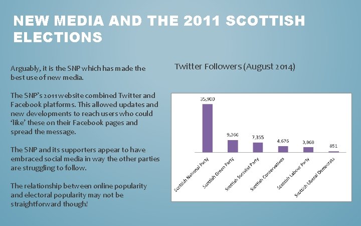 NEW MEDIA AND THE 2011 SCOTTISH ELECTIONS Arguably, it is the SNP which has