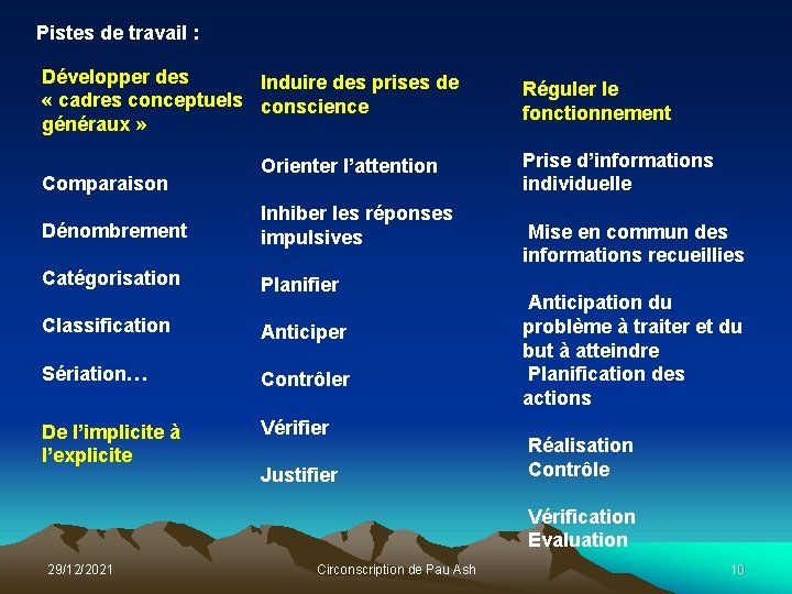 Pistes de travail : Développer des Induire des prises de « cadres conceptuels conscience