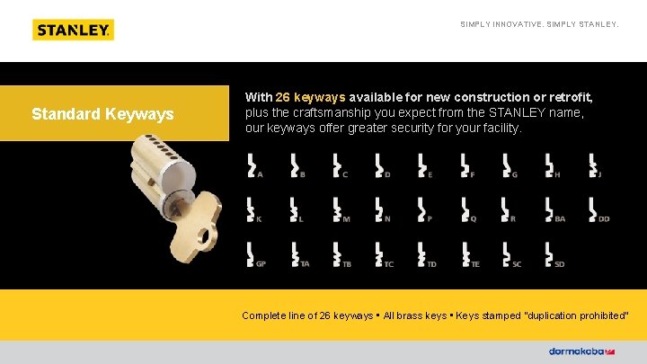 SIMPLY INNOVATIVE. SIMPLY STANLEY. Standard Keyways With 26 keyways available for new construction or