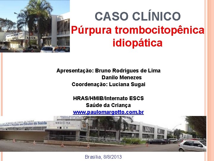CASO CLÍNICO Púrpura trombocitopênica idiopática Apresentação: Bruno Rodrigues de Lima Danilo Menezes Coordenação: Luciana